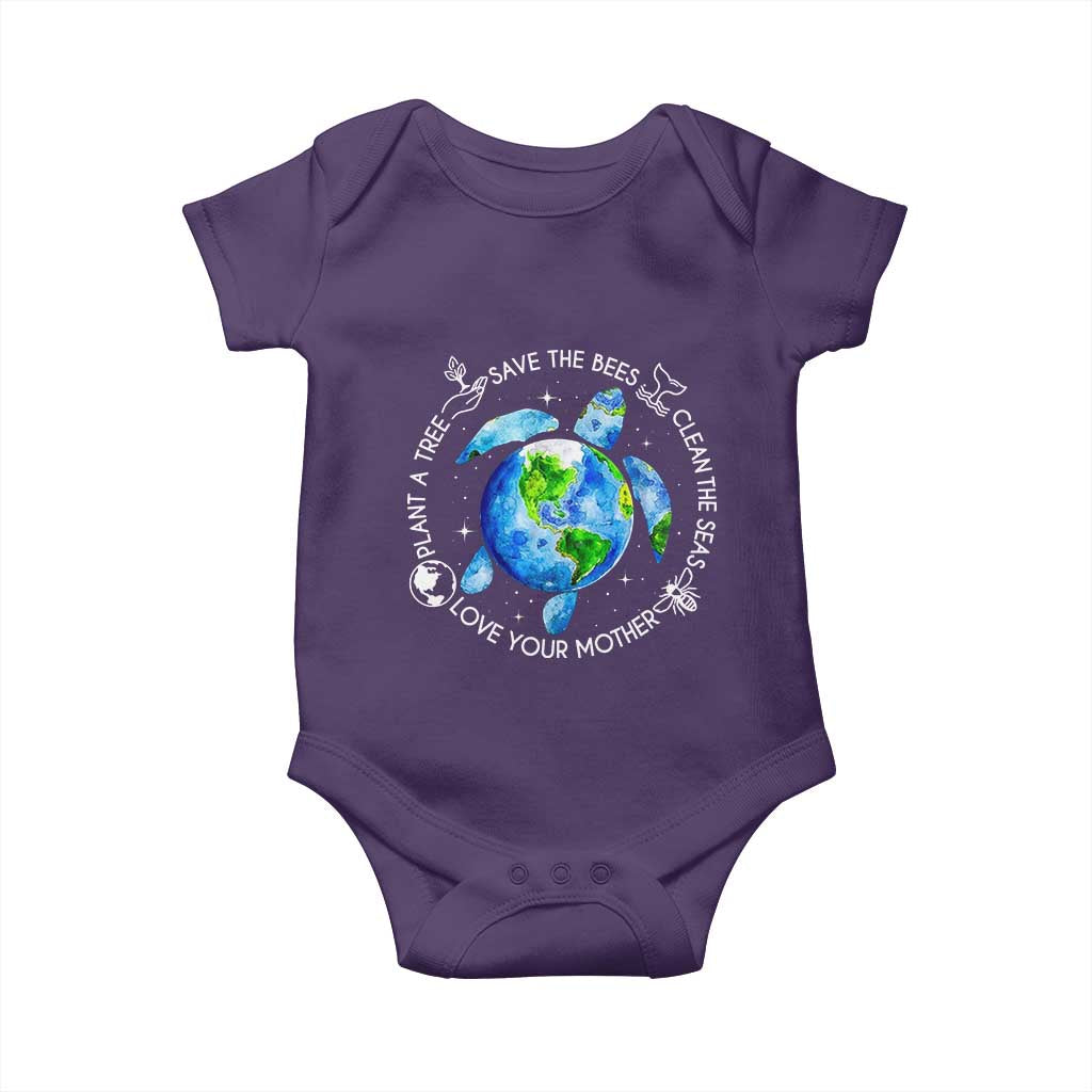Earth Day Sea Turtle Baby Onesie Save Bees Plant Trees Clean Seas Environmentalist TS14 Purple Print Your Wear