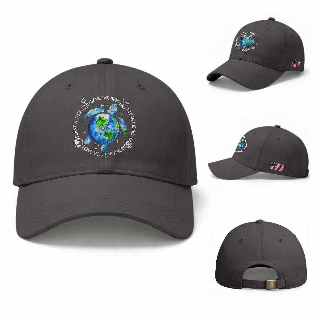 Earth Day Sea Turtle Baseball Cap Save Bees Plant Trees Clean Seas Environmentalist TS14 Baseball Cap Universal Fit Dark Gray Print Your Wear