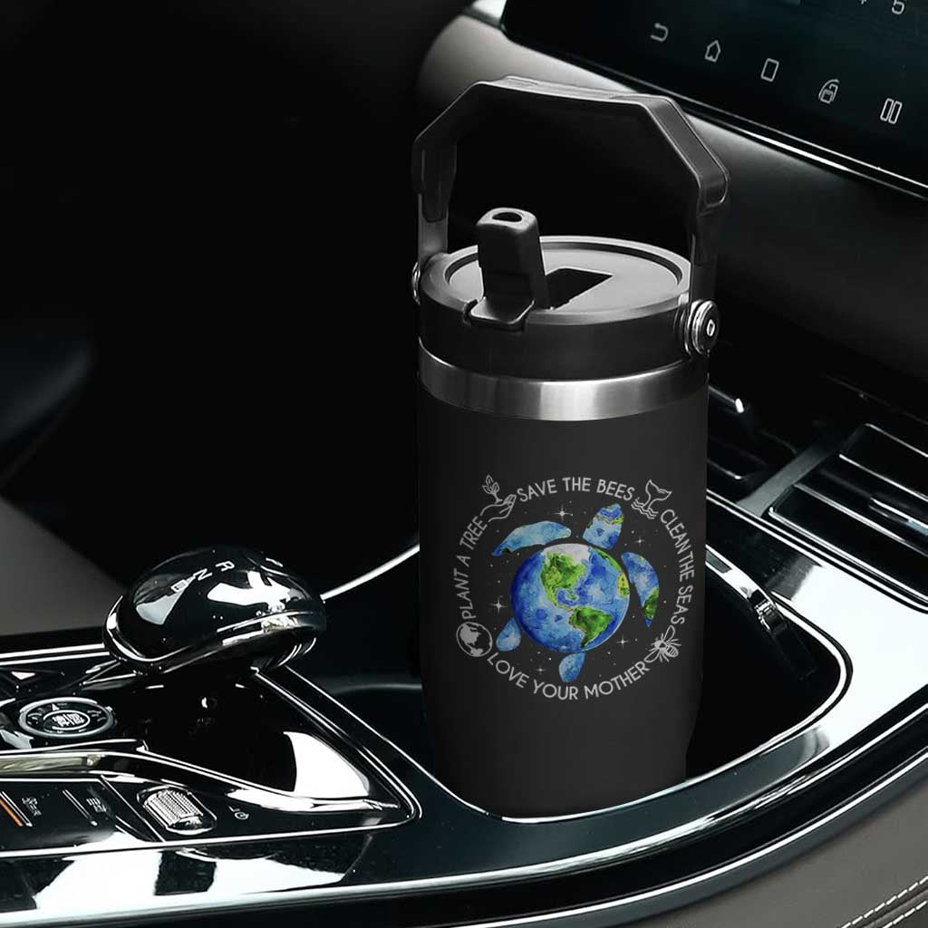 Earth Day Sea Turtle Flip Straw Tumbler Save Bees Plant Trees Clean Seas Environmentalist TS14 Print Your Wear