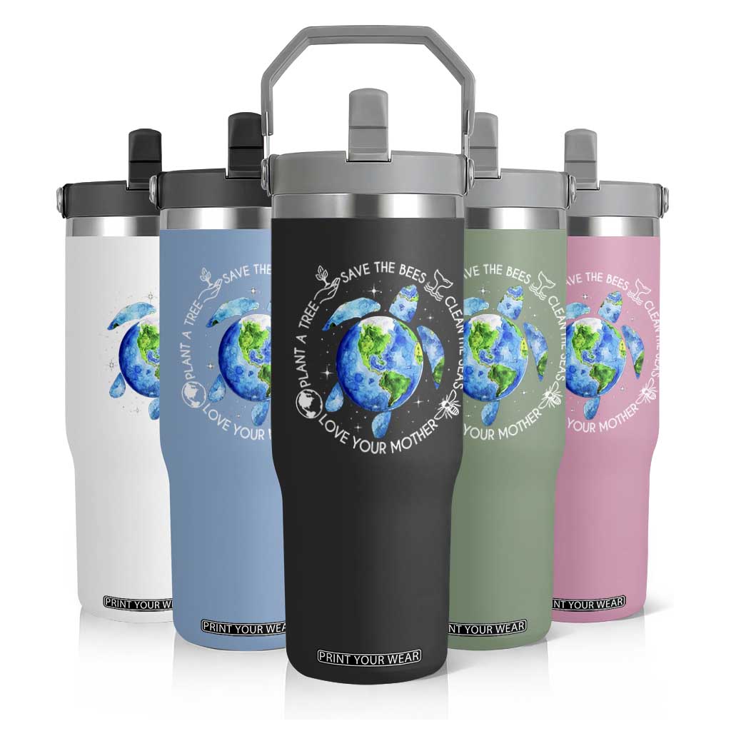 Earth Day Sea Turtle Flip Straw Tumbler Save Bees Plant Trees Clean Seas Environmentalist TS14 Print Your Wear