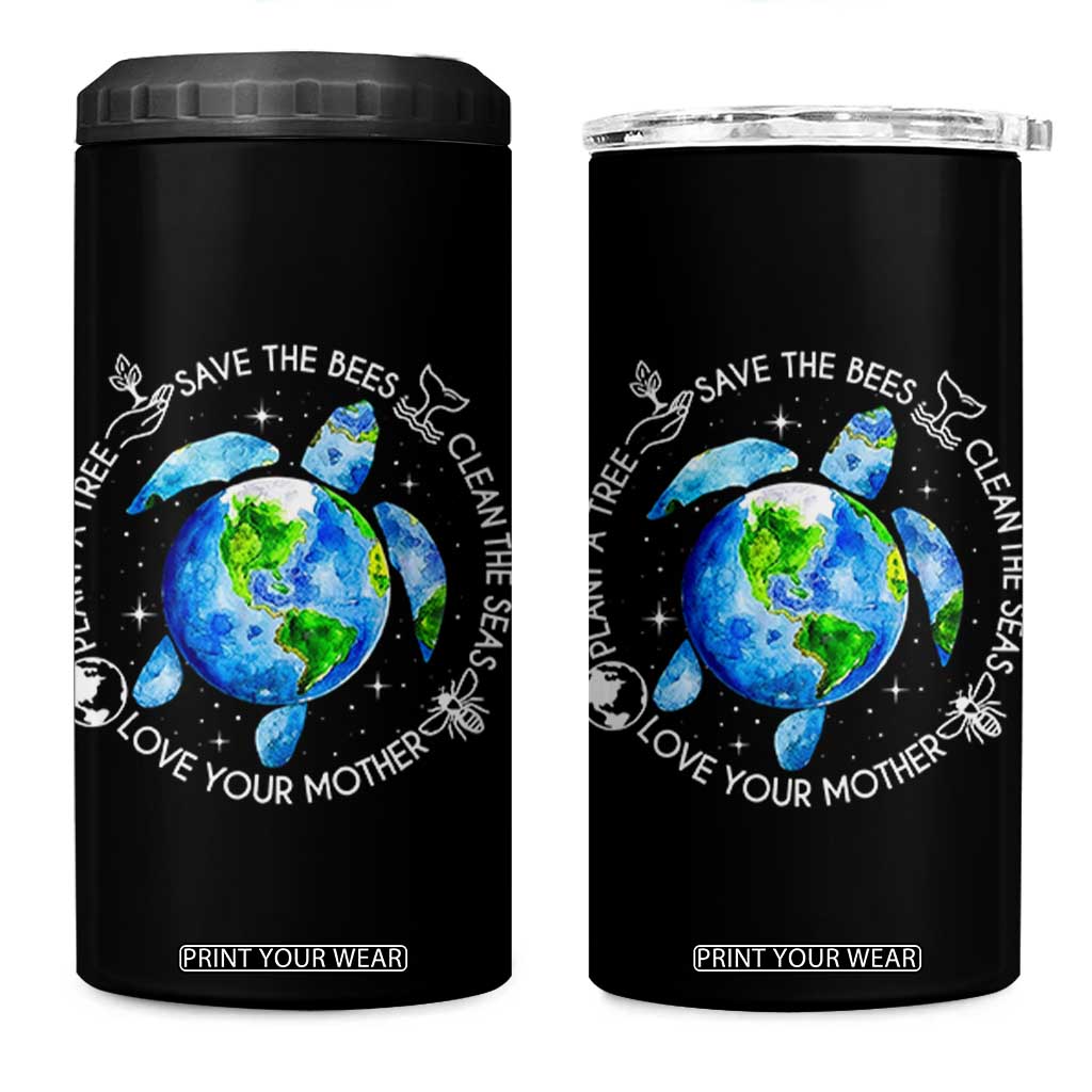 Earth Day Sea Turtle 4 in 1 Can Cooler Tumbler Save Bees Plant Trees Clean Seas Environmentalist TS14 One Size: 16 oz Black Print Your Wear