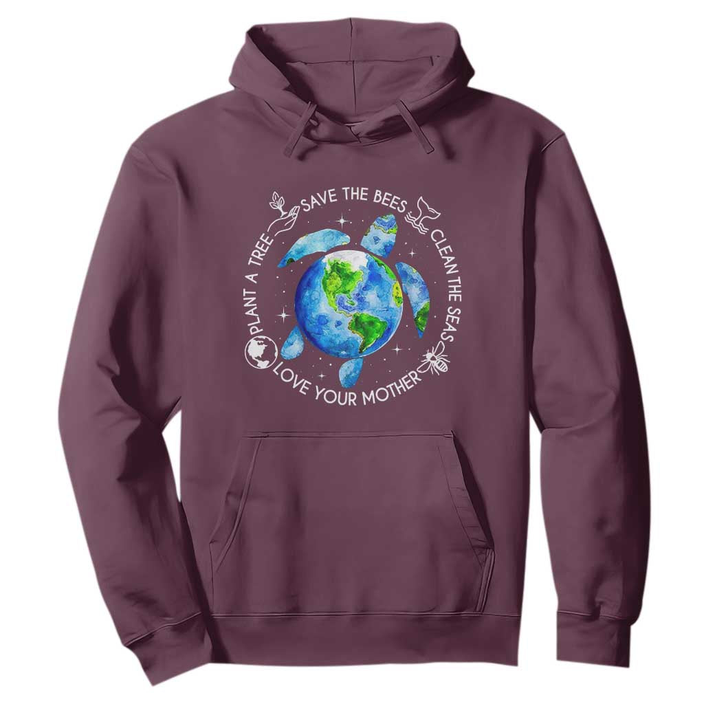 Earth Day Sea Turtle Hoodie Save Bees Plant Trees Clean Seas Environmentalist TS14 Maroon Print Your Wear