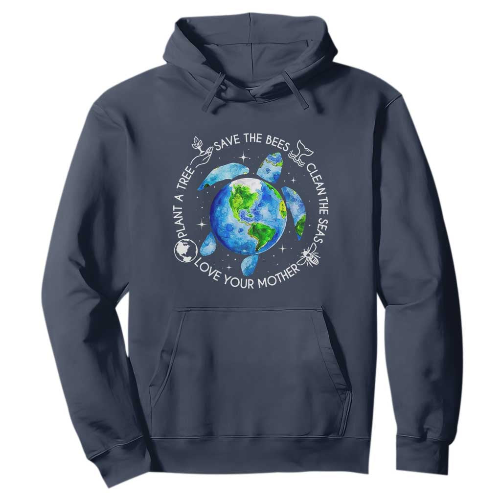 Earth Day Sea Turtle Hoodie Save Bees Plant Trees Clean Seas Environmentalist TS14 Navy Print Your Wear