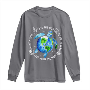 Earth Day Sea Turtle Long Sleeve Shirt Save Bees Plant Trees Clean Seas Environmentalist TS14 Charcoal Print Your Wear