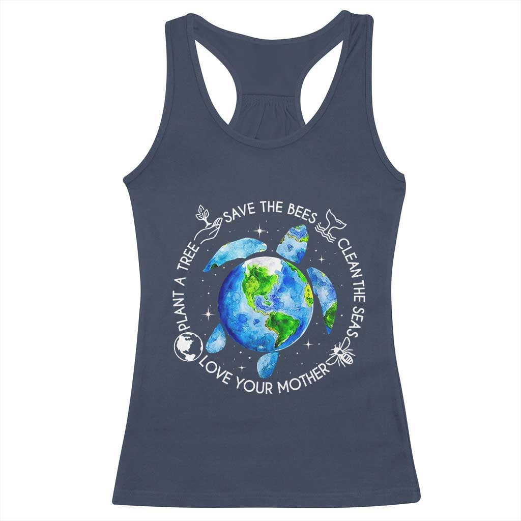 Earth Day Sea Turtle Racerback Tank Top Save Bees Plant Trees Clean Seas Environmentalist TS14 Navy Print Your Wear