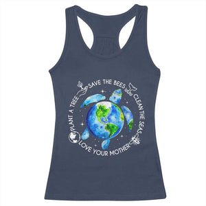 Earth Day Sea Turtle Racerback Tank Top Save Bees Plant Trees Clean Seas Environmentalist TS14 Navy Print Your Wear
