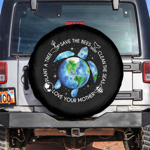 Earth Day Sea Turtle Spare Tire Cover Save Bees Plant Trees Clean Seas Environmentalist TS14 No hole Black Print Your Wear