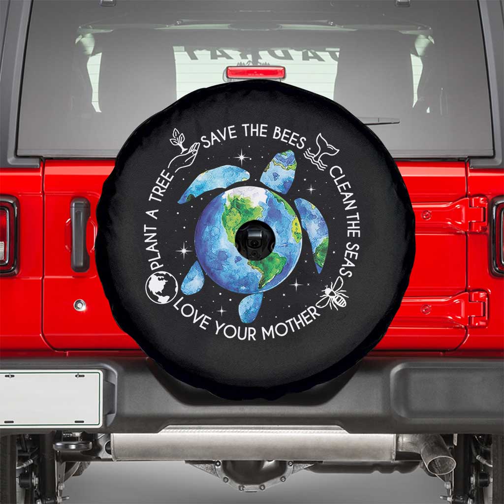 Earth Day Sea Turtle Spare Tire Cover Save Bees Plant Trees Clean Seas Environmentalist TS14 Black Print Your Wear