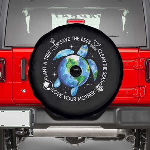 Earth Day Sea Turtle Spare Tire Cover Save Bees Plant Trees Clean Seas Environmentalist TS14 Black Print Your Wear