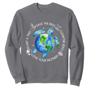 Earth Day Sea Turtle Sweatshirt Save Bees Plant Trees Clean Seas Environmentalist TS14 Charcoal Print Your Wear