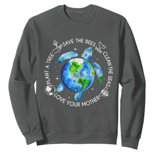 Earth Day Sea Turtle Sweatshirt Save Bees Plant Trees Clean Seas Environmentalist TS14 Dark Heather Print Your Wear