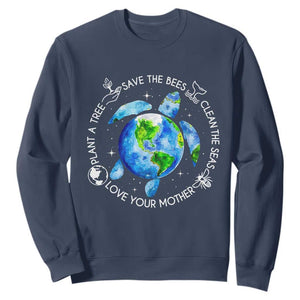 Earth Day Sea Turtle Sweatshirt Save Bees Plant Trees Clean Seas Environmentalist TS14 Navy Print Your Wear