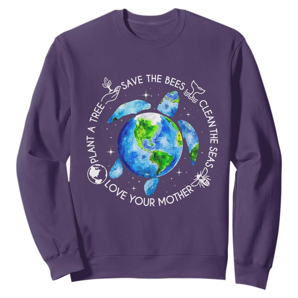 Earth Day Sea Turtle Sweatshirt Save Bees Plant Trees Clean Seas Environmentalist TS14 Purple Print Your Wear