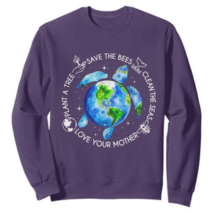 Earth Day Sea Turtle Sweatshirt Save Bees Plant Trees Clean Seas Environmentalist TS14 Purple Print Your Wear