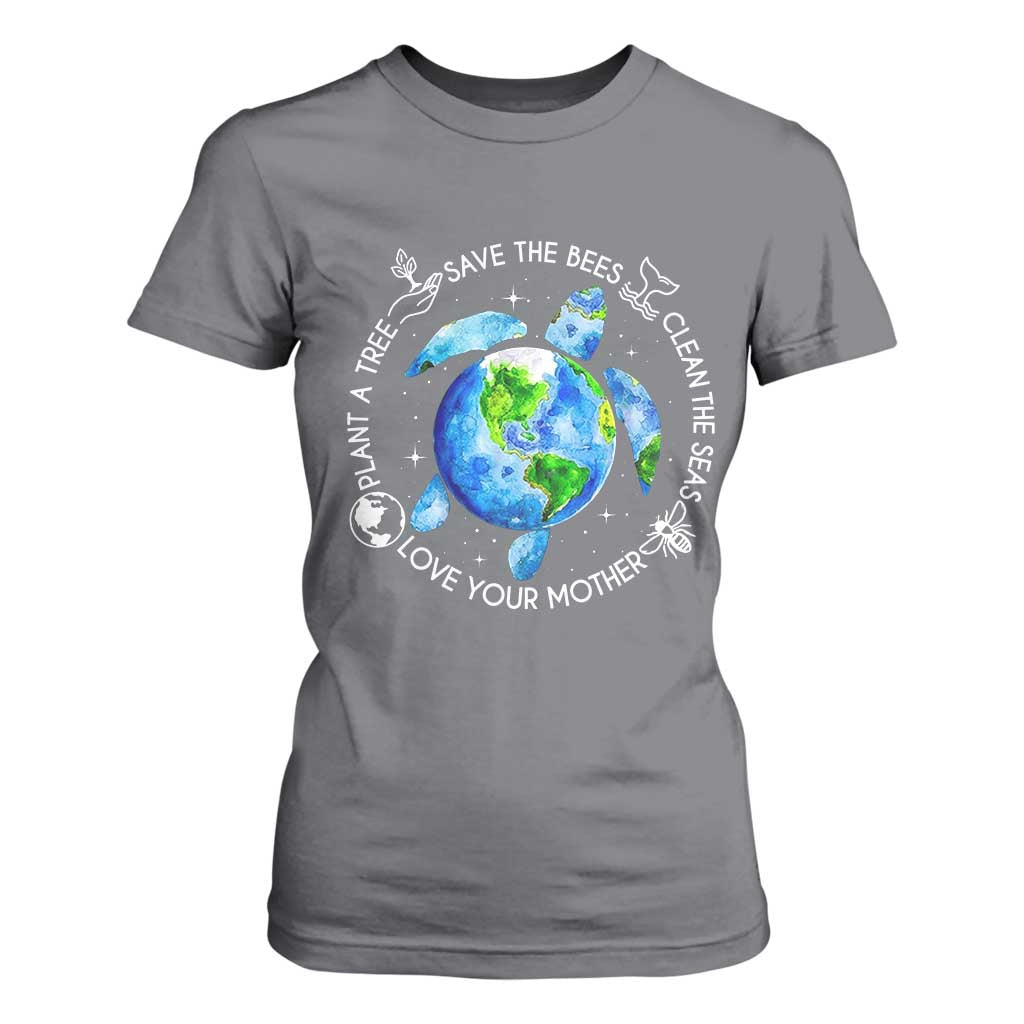 Earth Day Sea Turtle T Shirt For Women Save Bees Plant Trees Clean Seas Environmentalist TS14 Charcoal Print Your Wear