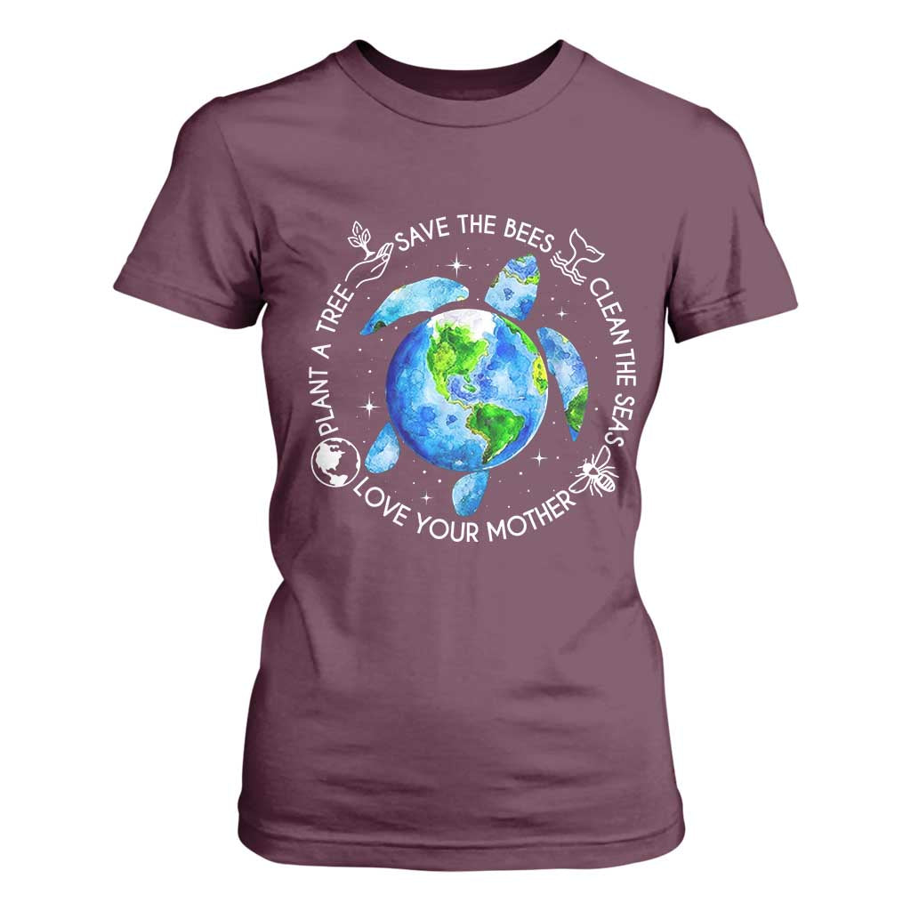 Earth Day Sea Turtle T Shirt For Women Save Bees Plant Trees Clean Seas Environmentalist TS14 Maroon Print Your Wear