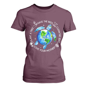 Earth Day Sea Turtle T Shirt For Women Save Bees Plant Trees Clean Seas Environmentalist TS14 Maroon Print Your Wear