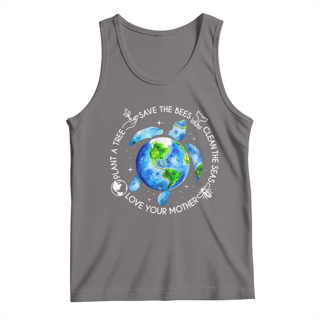 Earth Day Sea Turtle Tank Top Save Bees Plant Trees Clean Seas Environmentalist TS14 Deep Heather Print Your Wear