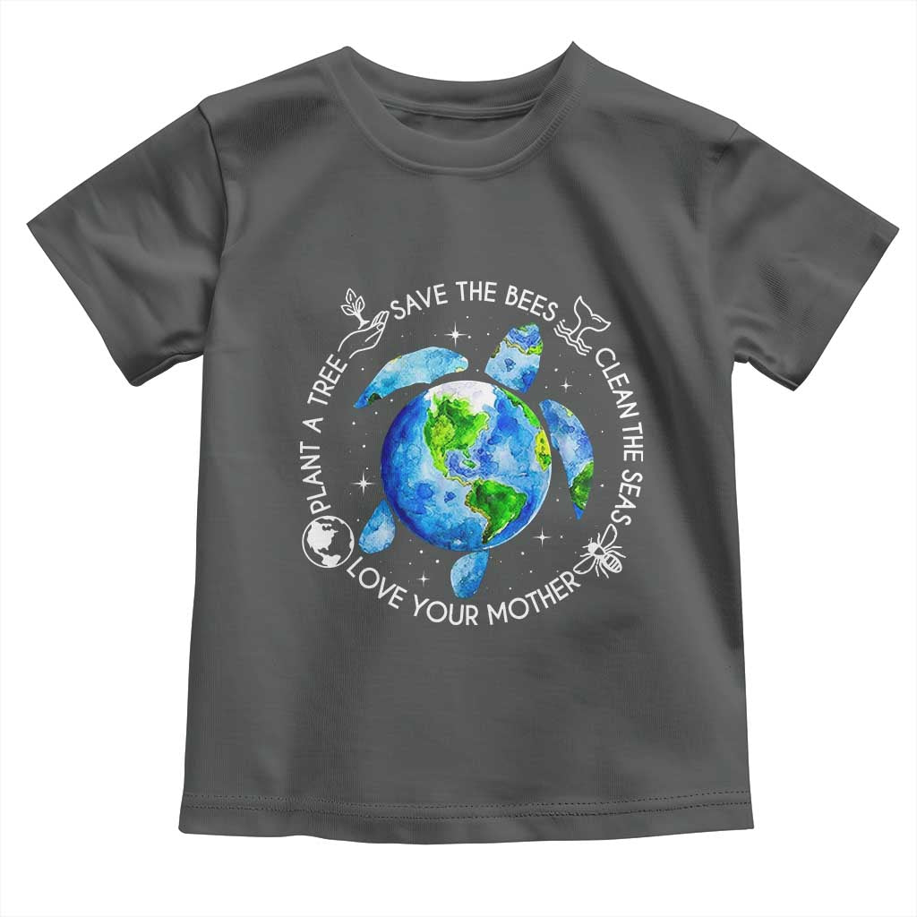 Earth Day Sea Turtle Toddler T Shirt Save Bees Plant Trees Clean Seas Environmentalist TS14 Dark Heather Print Your Wear