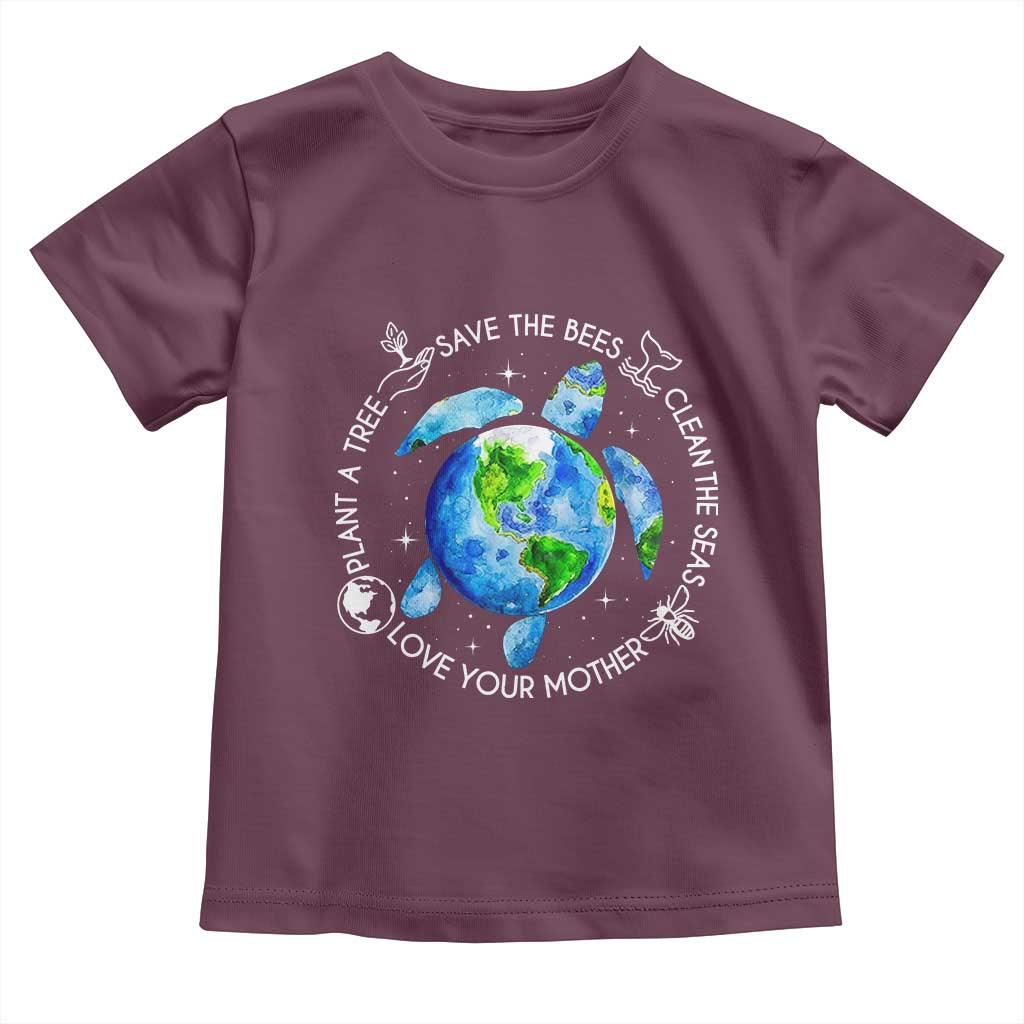 Earth Day Sea Turtle Toddler T Shirt Save Bees Plant Trees Clean Seas Environmentalist TS14 Maroon Print Your Wear