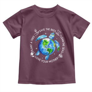 Earth Day Sea Turtle Toddler T Shirt Save Bees Plant Trees Clean Seas Environmentalist TS14 Maroon Print Your Wear