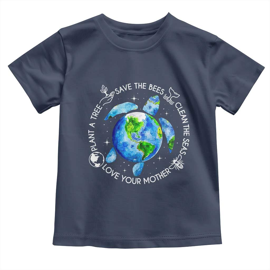 Earth Day Sea Turtle Toddler T Shirt Save Bees Plant Trees Clean Seas Environmentalist TS14 Navy Print Your Wear