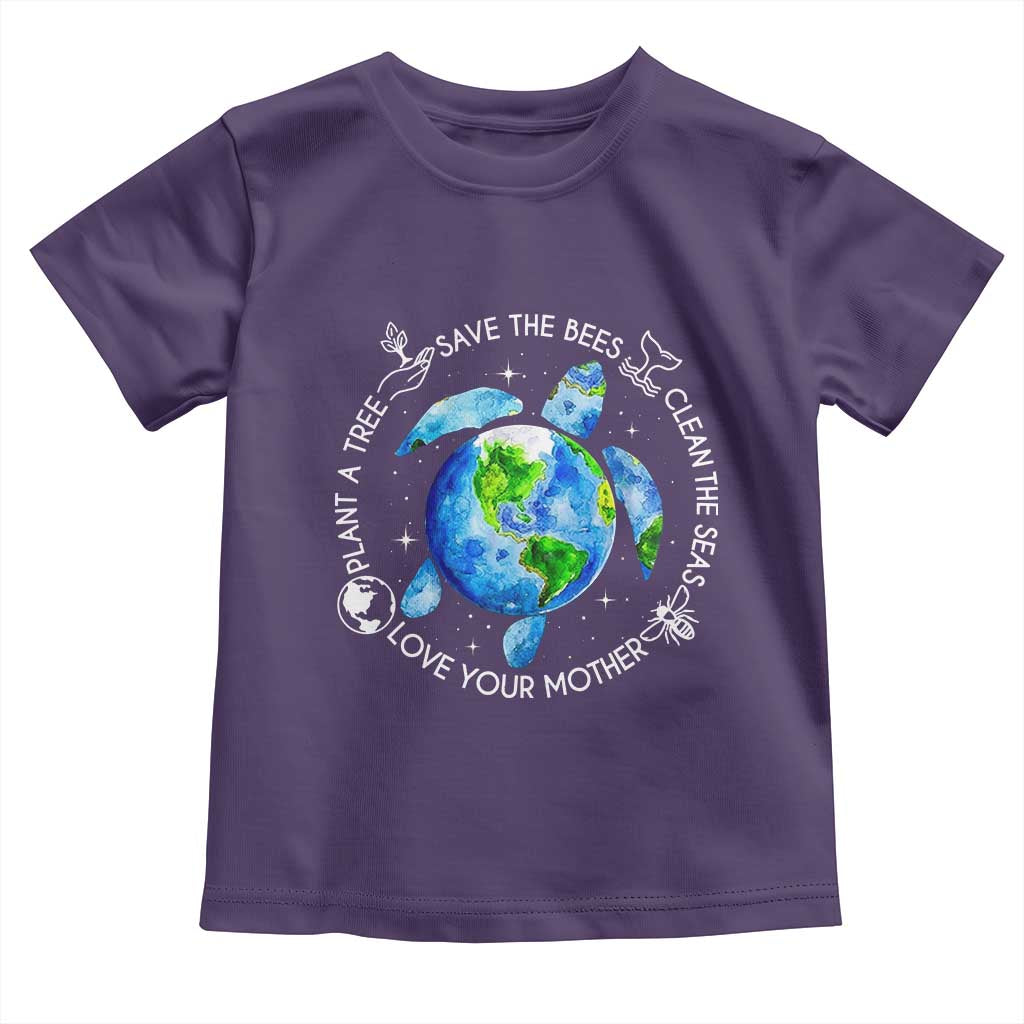 Earth Day Sea Turtle Toddler T Shirt Save Bees Plant Trees Clean Seas Environmentalist TS14 Purple Print Your Wear