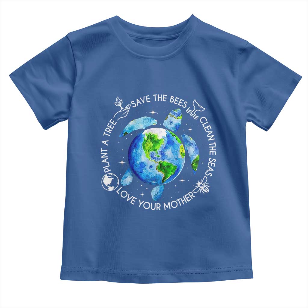 Earth Day Sea Turtle Toddler T Shirt Save Bees Plant Trees Clean Seas Environmentalist TS14 Royal Blue Print Your Wear