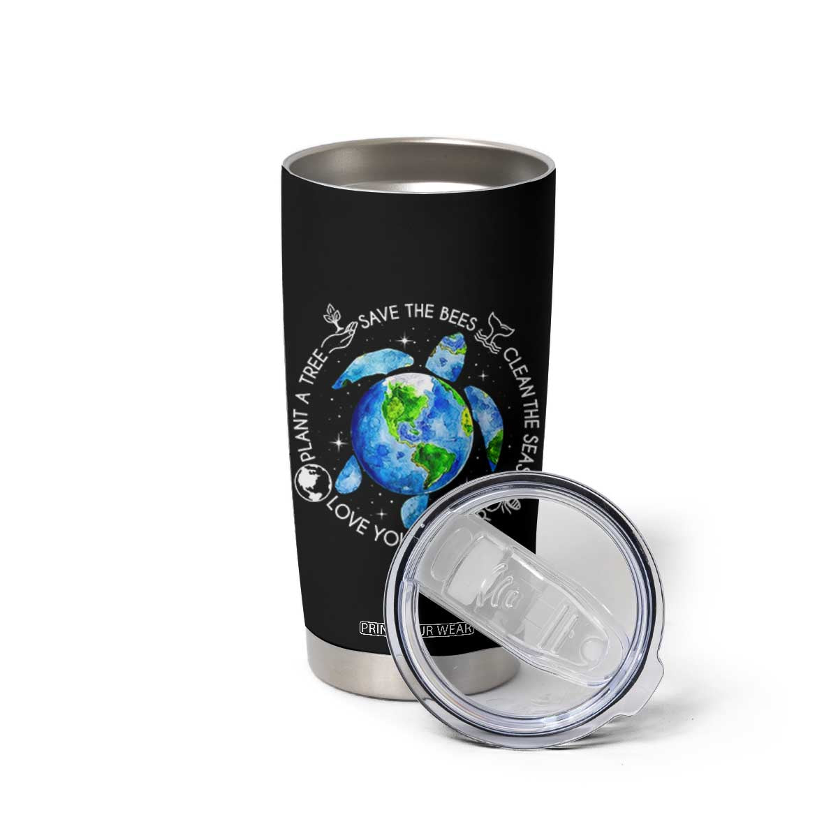 Earth Day Sea Turtle Tumbler Cup Save Bees Plant Trees Clean Seas Environmentalist TS14 Print Your Wear