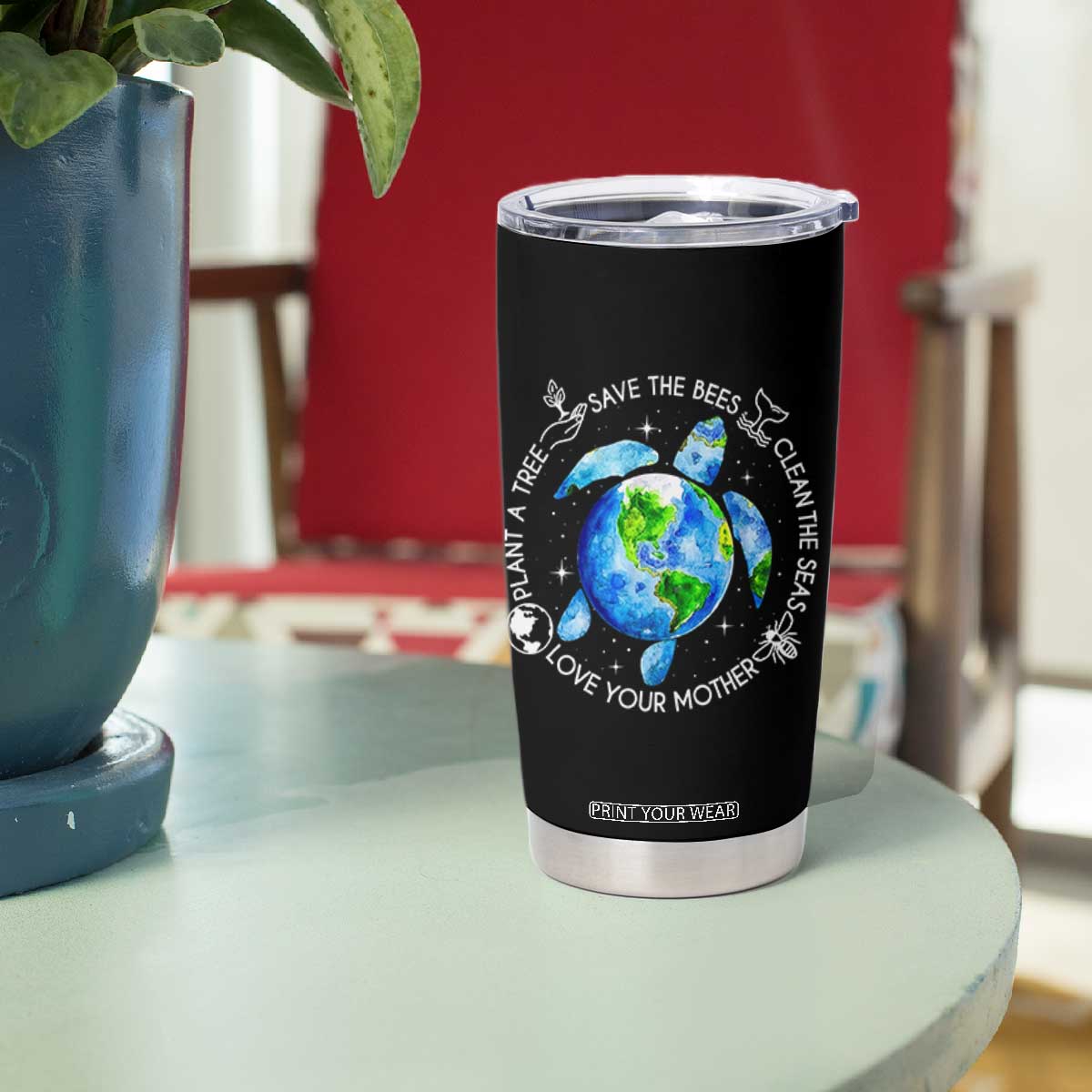 Earth Day Sea Turtle Tumbler Cup Save Bees Plant Trees Clean Seas Environmentalist TS14 Print Your Wear