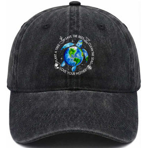 Earth Day Sea Turtle Washed Cotton Baseball Cap Save Bees Plant Trees Clean Seas Environmentalist TS14 Print Your Wear