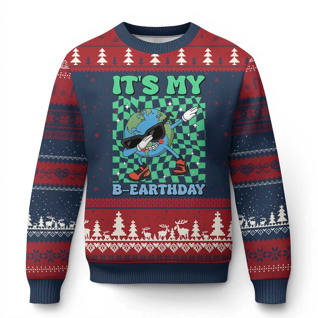 Funny Earth Day Ugly Christmas Sweater Its My B-Earthday TS14 Navy Red Print Your Wear
