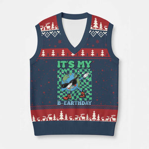 Funny Earth Day V-Neck Knit Sweater Vest Its My B-Earthday TS14 Navy Red Print Your Wear