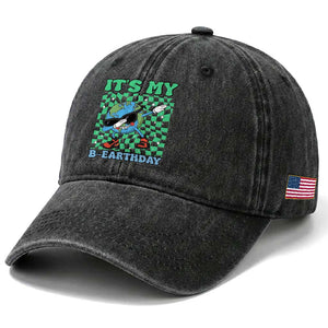 Funny Earth Day Washed Cotton Baseball Cap Its My B-Earthday TS14 Print Your Wear