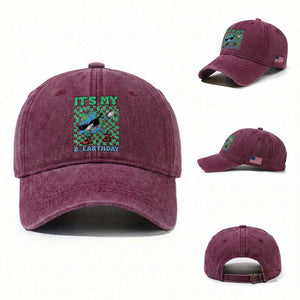 Funny Earth Day Washed Cotton Baseball Cap Its My B-Earthday TS14 Washed Cap Universal Fit Burgundy Print Your Wear