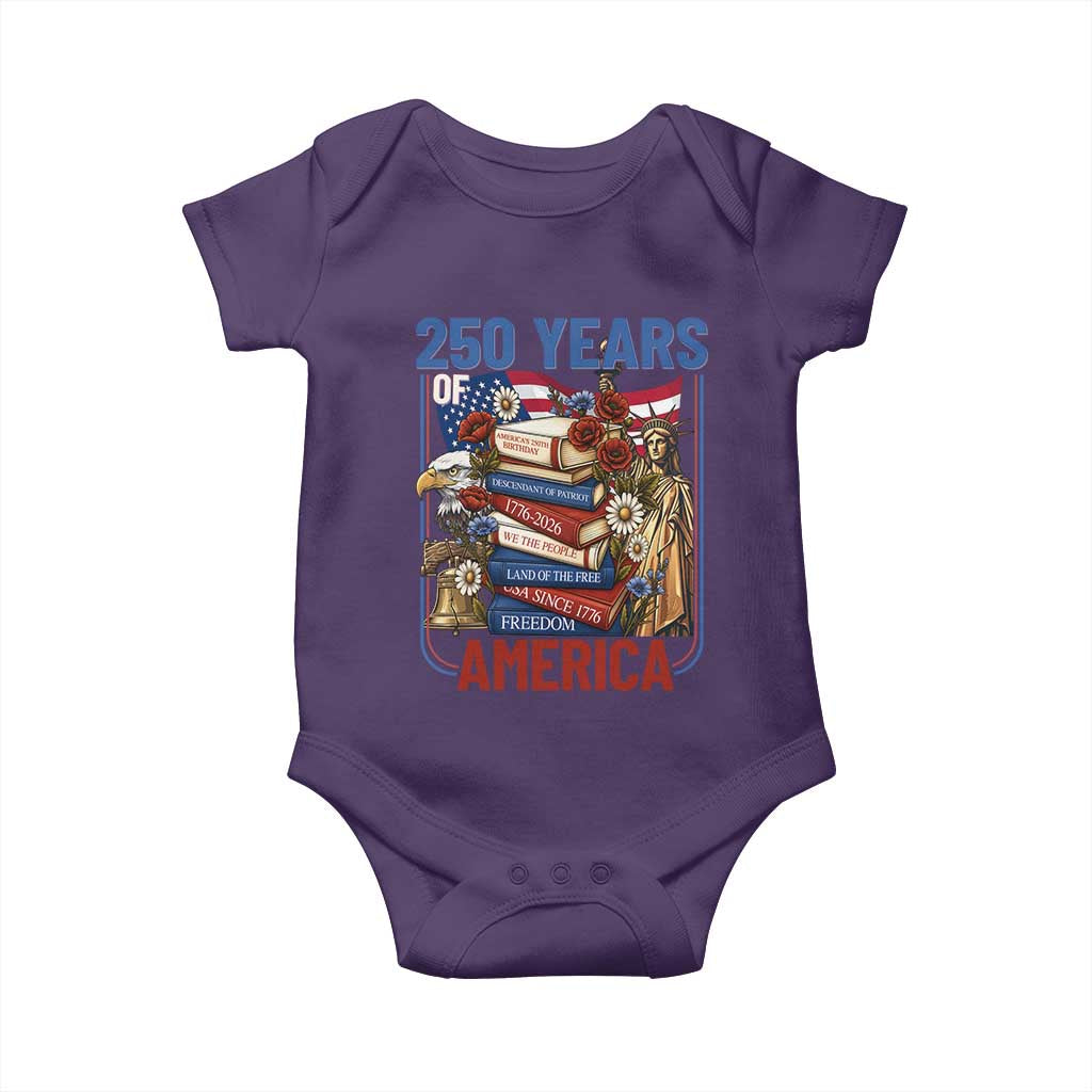 250 Years American Anniversary Baby Onesie Patriotic Book Reader 4th of July TS14 Purple Print Your Wear