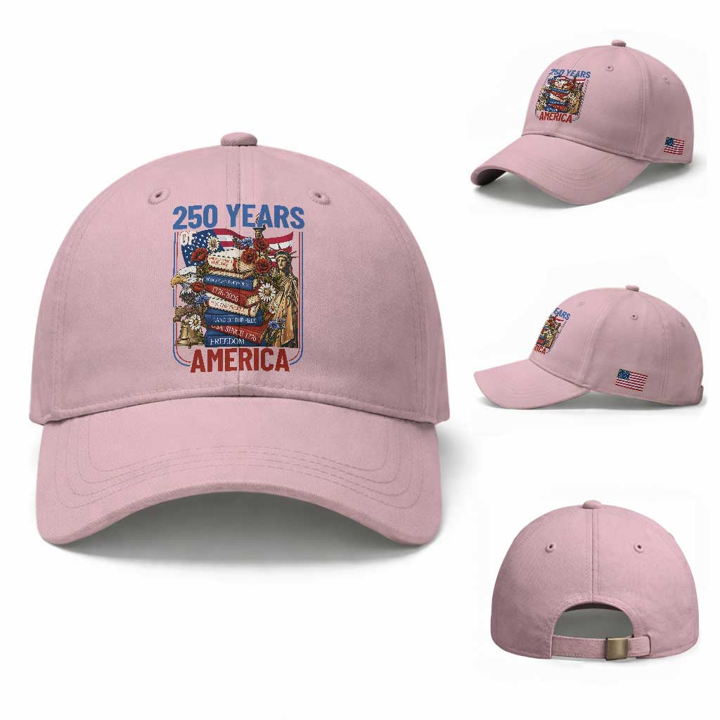 250 Years American Anniversary Baseball Cap Patriotic Book Reader 4th of July TS14 Baseball Cap Universal Fit Light Pink Print Your Wear