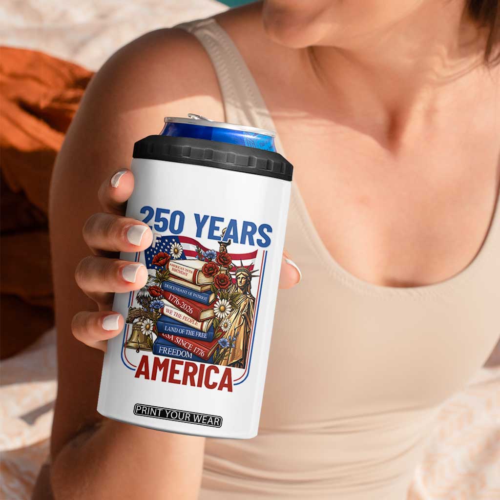 250 Years American Anniversary 4 in 1 Can Cooler Tumbler Patriotic Book Reader 4th of July TS14 Print Your Wear