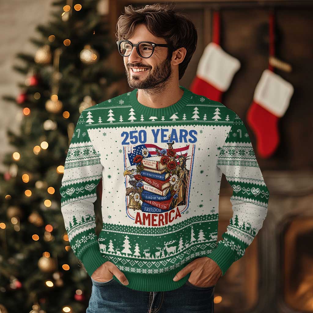 250 Years American Anniversary Ugly Christmas Sweater Patriotic Book Reader 4th of July TS14 Beige Green Print Your Wear