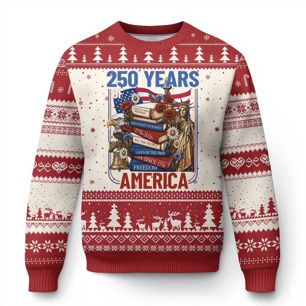 250 Years American Anniversary Ugly Christmas Sweater Patriotic Book Reader 4th of July TS14 Beige Red Print Your Wear