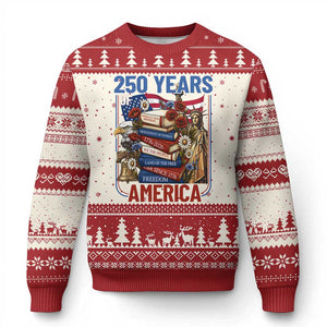 250 Years American Anniversary Ugly Christmas Sweater Patriotic Book Reader 4th of July TS14 Beige Red Print Your Wear