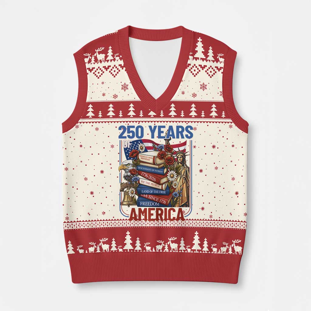 250 Years American Anniversary V-Neck Knit Sweater Vest Patriotic Book Reader 4th of July TS14 Beige Red Print Your Wear