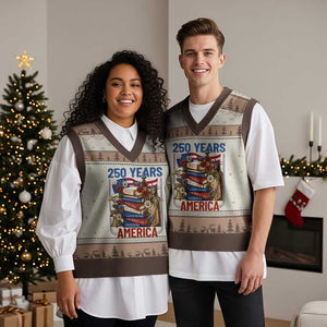 250 Years American Anniversary V-Neck Knit Sweater Vest Patriotic Book Reader 4th of July TS14 Mocha Mousse Print Your Wear