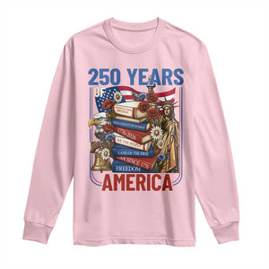 250 Years American Anniversary Long Sleeve Shirt Patriotic Book Reader 4th of July TS14 Light Pink Print Your Wear