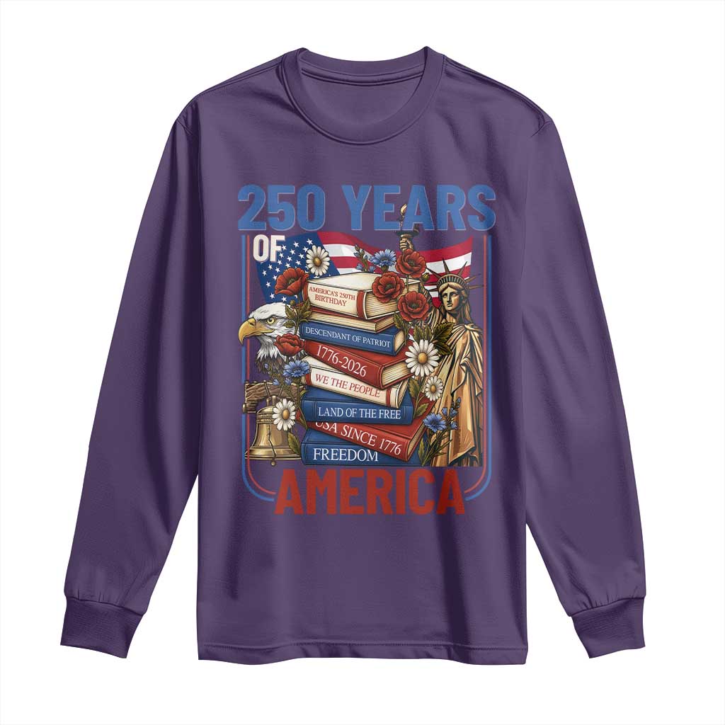 250 Years American Anniversary Long Sleeve Shirt Patriotic Book Reader 4th of July TS14 Purple Print Your Wear