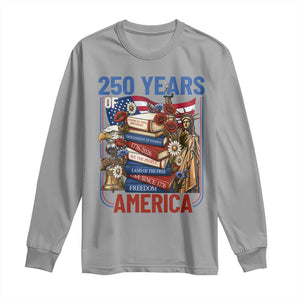 250 Years American Anniversary Long Sleeve Shirt Patriotic Book Reader 4th of July TS14 Sport Gray Print Your Wear