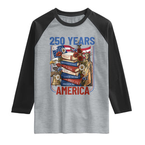 250 Years American Anniversary Raglan Shirt Patriotic Book Reader 4th of July TS14 Heather Gray Black Print Your Wear