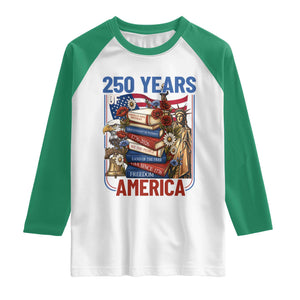 250 Years American Anniversary Raglan Shirt Patriotic Book Reader 4th of July TS14 White Kelly Green Print Your Wear