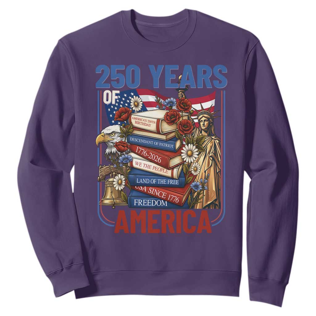 250 Years American Anniversary Sweatshirt Patriotic Book Reader 4th of July TS14 Purple Print Your Wear