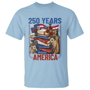 250 Years American Anniversary T Shirt Patriotic Book Reader 4th of July TS14 Light Blue Print Your Wear